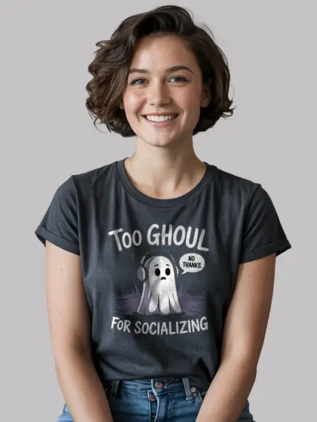 Dark Heather Too Ghoul for Socializing T-Shirt – soft fabric and fun print