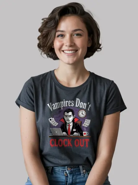 Dark Heather Vampires Don’t Clock Out T-Shirt – at Corporate Office