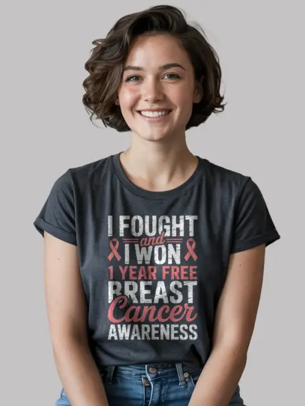 I Fought and I Won – Breast Cancer Survivor Shirt | Celebrate 1 Year Free - Image 5