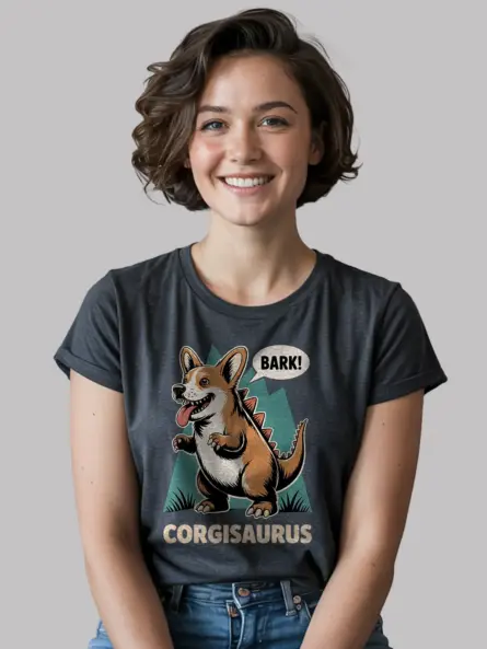 Vintage Corgi Dinosaur Shirt – Funny “Bark Corgisaurus” Graphic Tee - Image 6