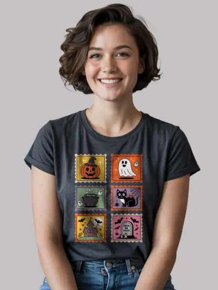 Cute Halloween Stamp Shirt for Kids – Retro Graphic Tee - Image 9