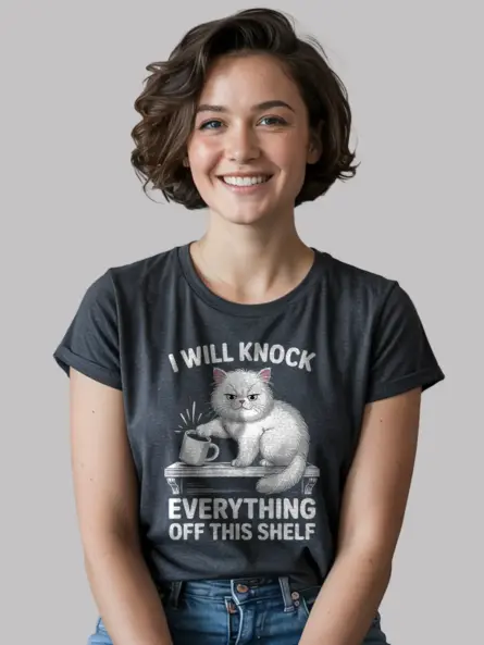 Grumpy Cat Shirt – Funny Shelf Destruction Graphic Tee - Image 6