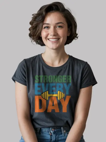 Empowering Strength Training T-Shirt – Stronger Every Day Dumbbell Tee - Image 6
