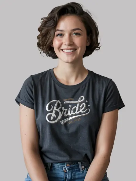 Bride Est 2025 Shirt – Vintage Cursive Engagement Tee - Image 3