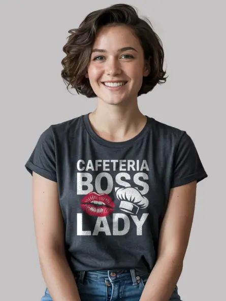Cafeteria Boss Lady T-Shirt – Bold Lips & Chef Hat Design - Image 6