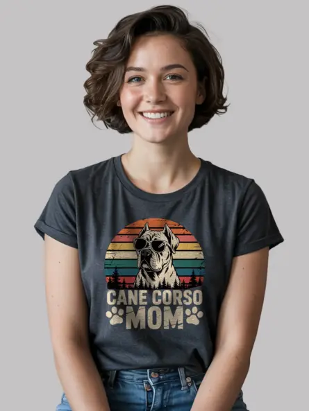 Bold Cane Corso Mom Shirt – Retro Sunset Dog Lover Tee - Image 6