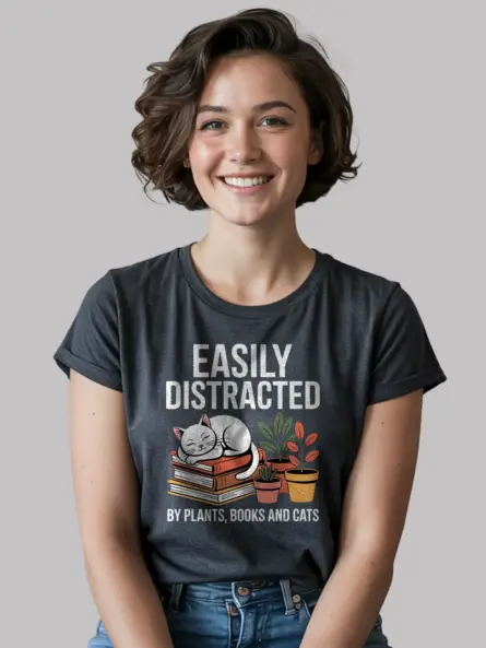 Cat Plant Book Shirt – Cozy Graphic Tee for Homebody Readers - Image 6