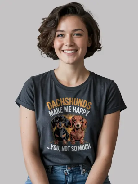 Dachshunds Make Me Happy Shirt – Funny Wiener Dog Graphic Tee - Image 6