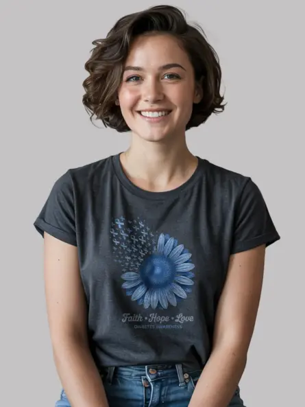 Faith Hope Love Diabetes Shirt – Beautiful Blue Sunflower Awareness Tee - Image 6