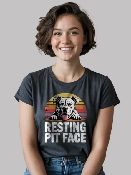 Funny Pitbull Shirt – Resting Pit Face Retro Dog Tee - Image 6