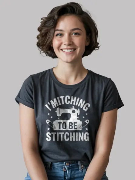 Dark Heather with graphic – funny sewing machine t-shirt