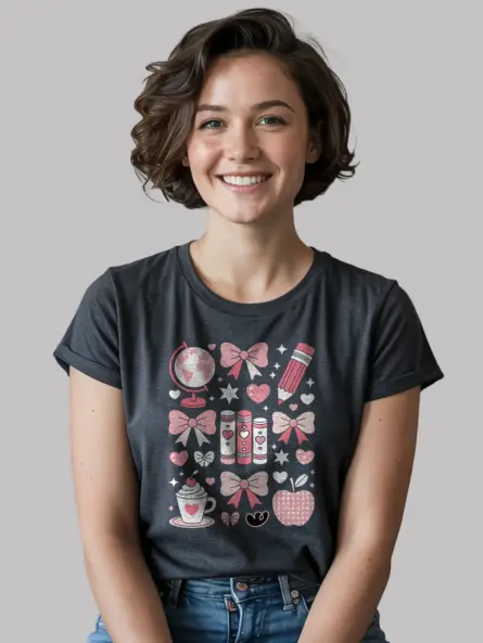 Kawaii T-Shirt – Irresistibly Cute Pink Bow & Book Grid Top - Image 6