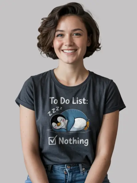 Lazy Penguin T-Shirt for Introverts – “To Do List: Nothing” Funny Cartoon Shirt - Image 5