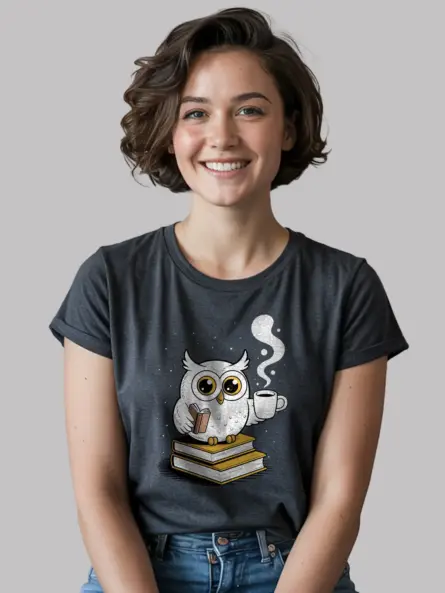 Owl Reading Shirt – Enchanting Graphic Tee for Night Book Lovers - Image 6