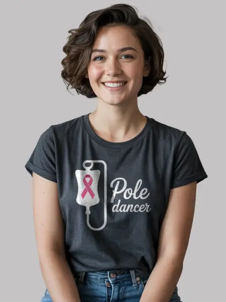 Pole Dancer Cancer Shirt – Funny IV Pink Ribbon Awareness Tee - Image 6