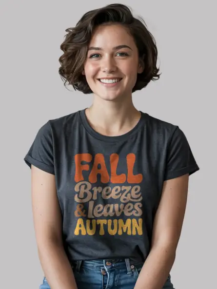 Retro Fall Tee– Vintage Autumn Leaves & Breeze Typography Tee - Image 6