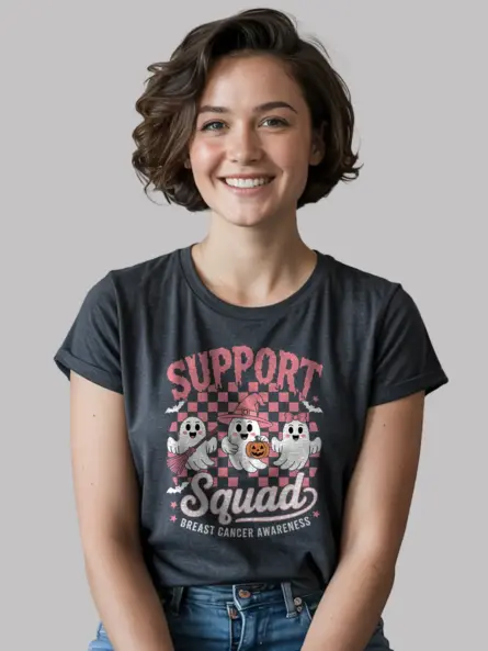 Support Squad Breast Cancer Shirt – Cute Halloween Awareness Tee - Image 6