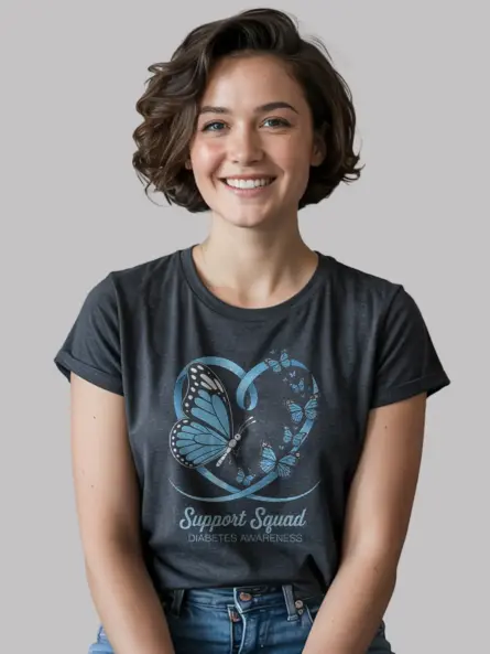 Support Squad Diabetes Shirt – Blue Ribbon Butterfly Tee - Image 6