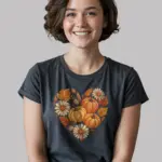 Dark Heather shirt thankful heart shirt front design with daisies