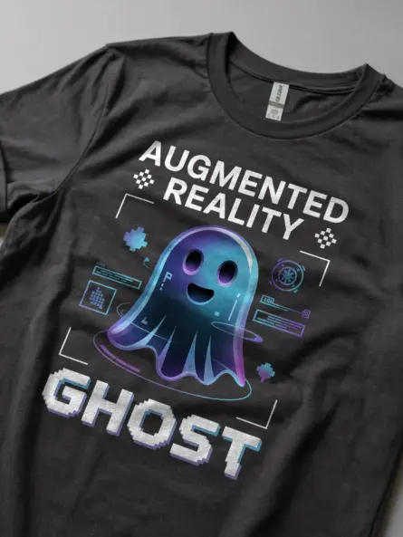 Lifestyle shot dark heather shirt Augmented Reality Ghost T-Shirt