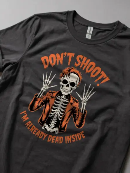 Dark Heather lifestyle – Punk Goth Humor Shirt – don't shoot I'm already dead inside t-shirt