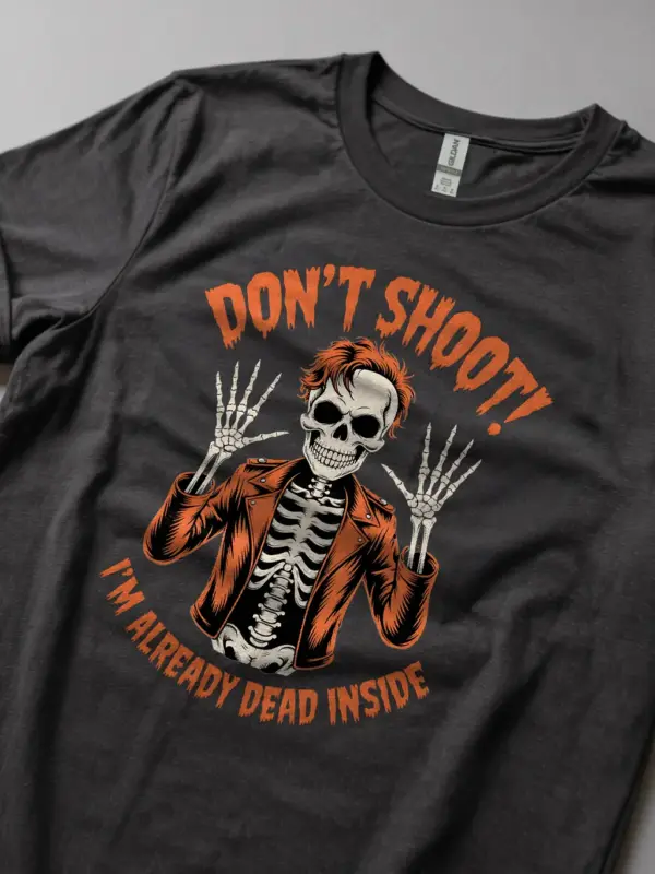 Dark Heather lifestyle – Punk Goth Humor Shirt – don't shoot I'm already dead inside t-shirt