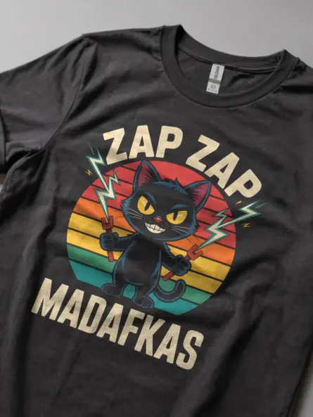 Electrician Cat T-Shirt – Funny Lightning Graphic Tee - Image 6