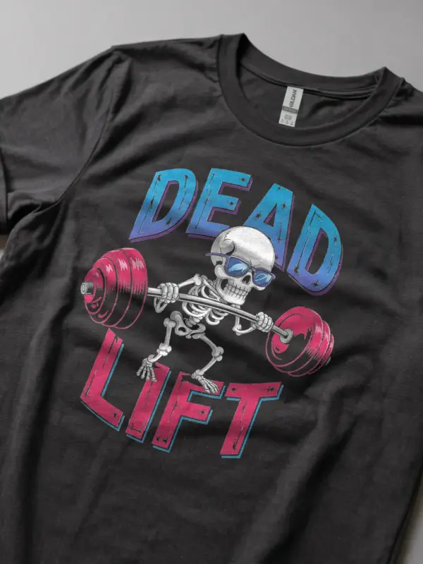 Lifestyle image in Dark Heather spooky gym shirt