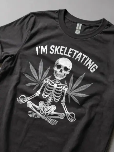 Dark Heather lifestyle shot – funny stoner yoga t-shirt for adults