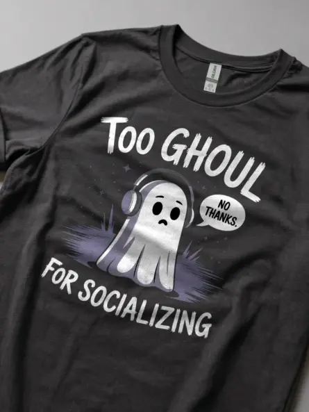 Dark Heather Too Ghoul for Socializing T-Shirt Lifestyle – relaxed Halloween vibe