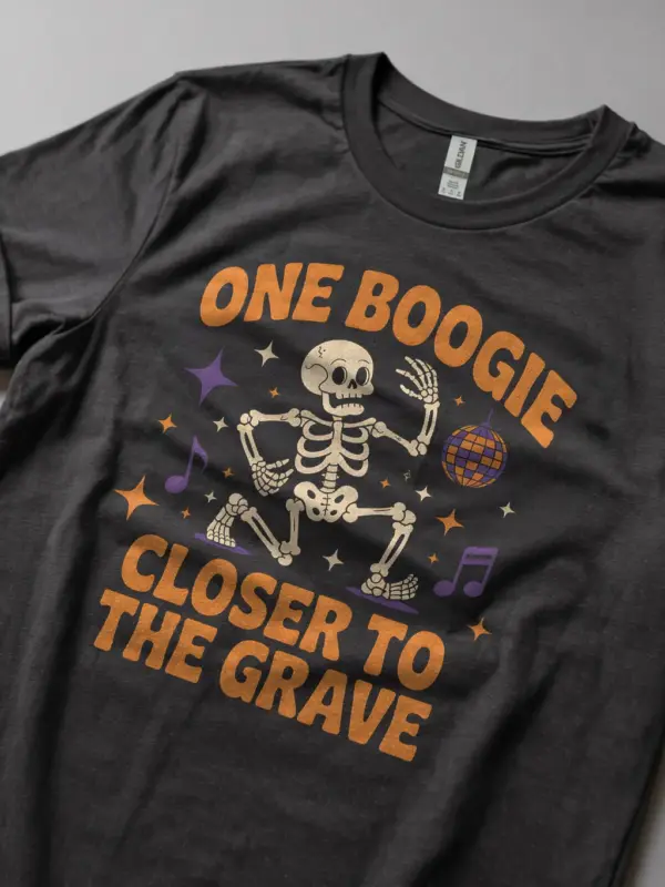 dark heather lifestyle view – spooky skeleton humor tee – stay spooky t-shirt