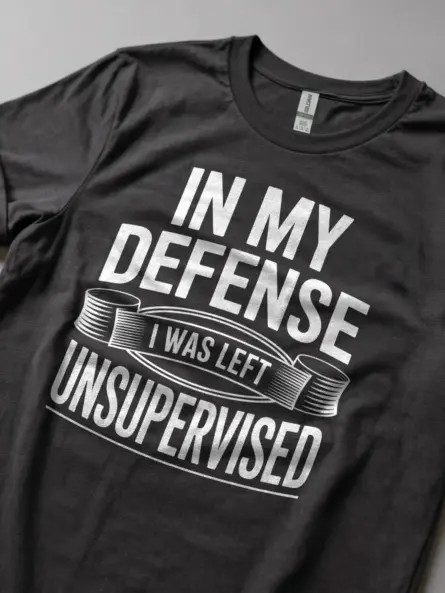 Dark Heather Shirt In My Defence I Was Left Unsupervised Funny Unsupervised T-Shirt Lifestyle Shot