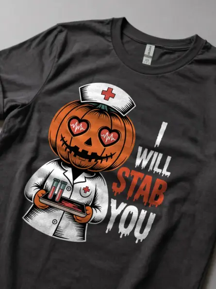 I Will Stab You Nurse Shirt – Funny Halloween Tee for Phlebotomists & Medical Staff - Image 5