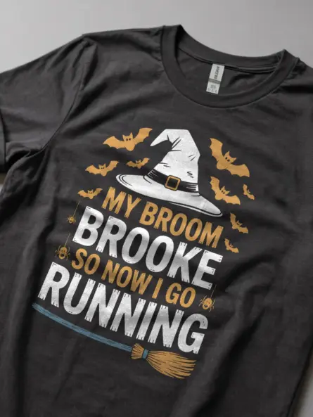 dark heather shirt – Running witch Halloween tee – my broom broke so now I go running shirt
