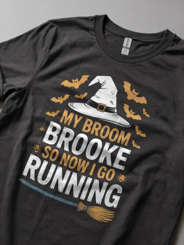 dark heather shirt – Running witch Halloween tee – my broom broke so now I go running shirt