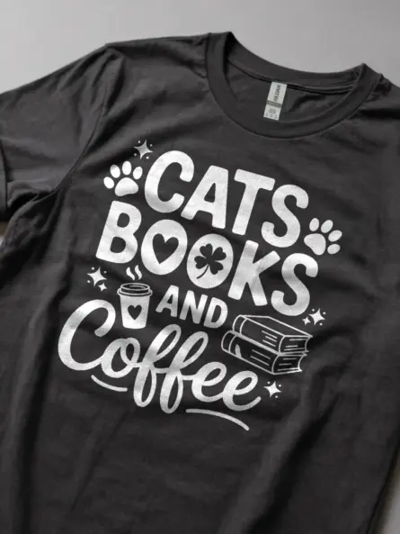 Cats Books Coffee Shirt – Cozy Graphic Tee for Readers & Cat Moms - Image 5