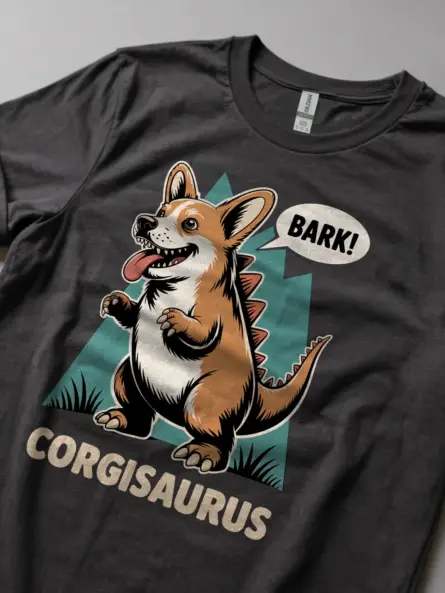 Vintage Corgi Dinosaur Shirt – Funny “Bark Corgisaurus” Graphic Tee - Image 5