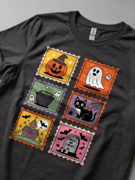 Cute Halloween Stamp Shirt for Kids – Retro Graphic Tee - Image 8