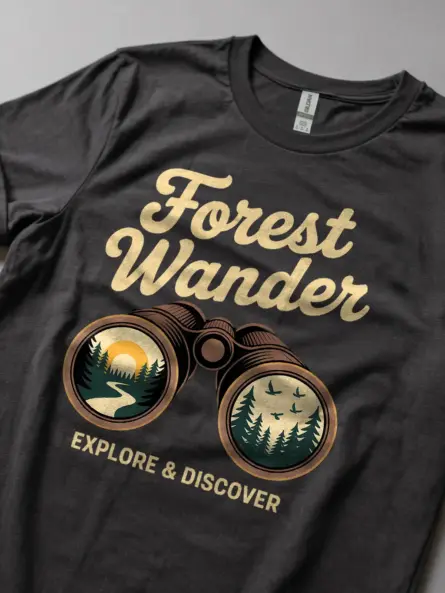 Forest Adventure T-Shirt – Explore & Discover Retro Binoculars Design - Image 5