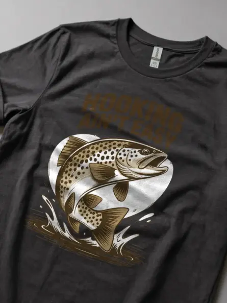 Funny Fishing Tee Shirt – Hooking Ain’t Easy Vintage Trout Tee - Image 8