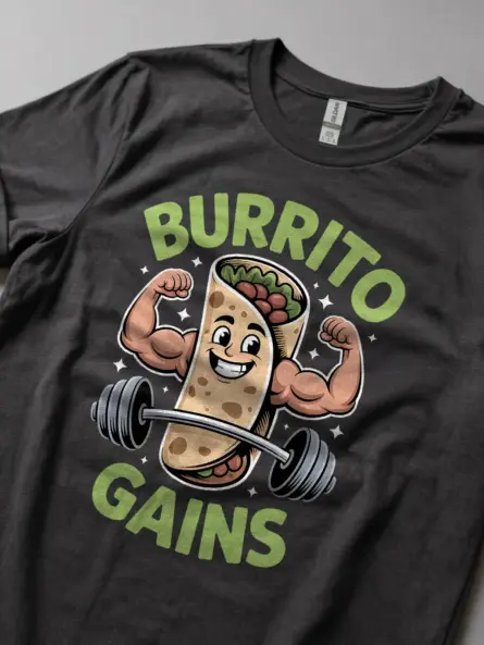 Funny Burrito Gym Shirt for Gains Lovers – Foodie Fitness Tee - Image 5