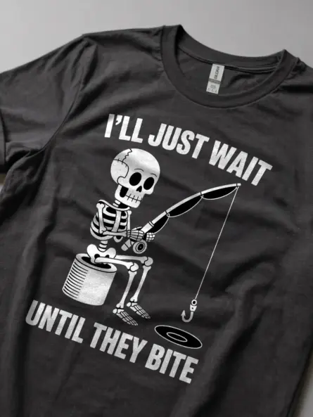 Hilarious Funny Fishing tShirt – Skeleton Meme Patience Tee - Image 5