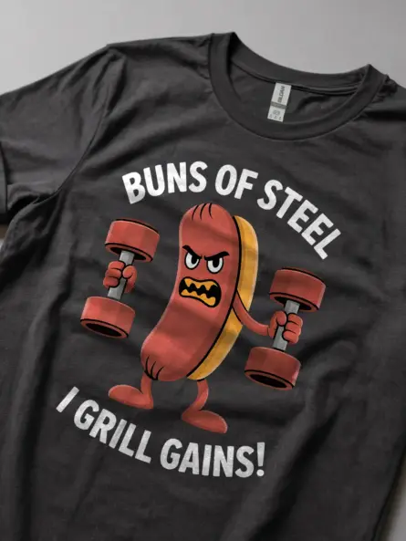Funny Hot Dog Gym Shirt – Hilarious Buns of Steel BBQ Workout Tee - Image 5
