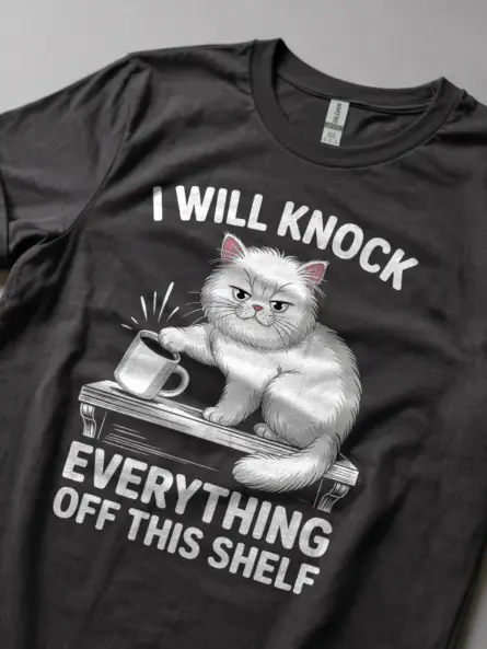 Grumpy Cat Shirt – Funny Shelf Destruction Graphic Tee - Image 5