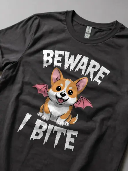 Funny Halloween Corgi Shirt – Beware I Bite Vampire Dog Tee - Image 5
