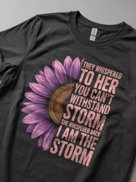Empowerment "I Am the Storm Shirt" with Purple Sunflower Design - Image 6