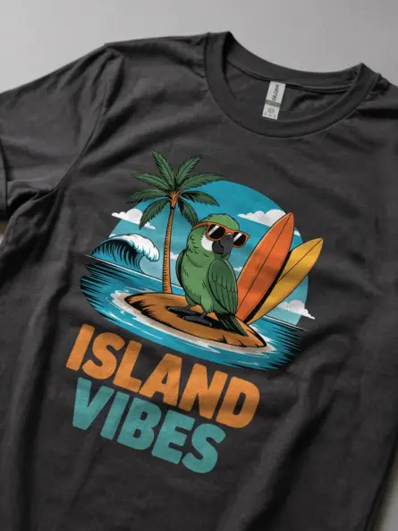 Island Vibes T-Shirt – Retro Parrot Beach Graphic Tee - Image 5