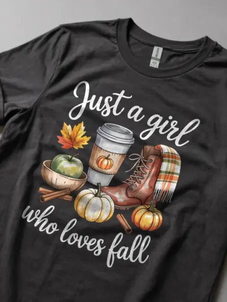 Just a Girl Who Loves Fall t-Shirt – Cozy Watercolor Autumn Tee - Image 5