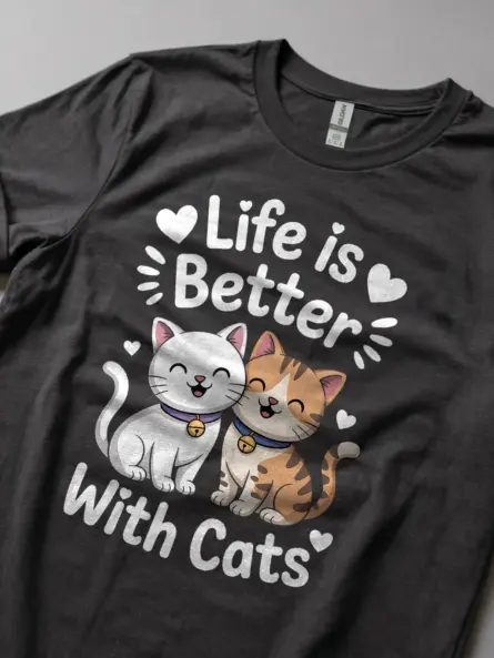 Life Is Better With Cats Shirt – Cute Kawaii Graphic Tee for Cat Lovers - Image 2