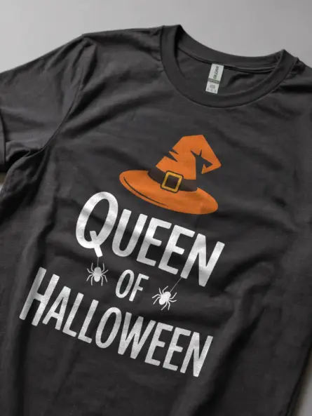 Queen of Halloween Shirt for Women – Witch Hat Graphic Tee - Image 5